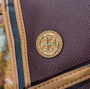 Tory Burch Kerrington Square Red Agate Lyon Stripe Tote